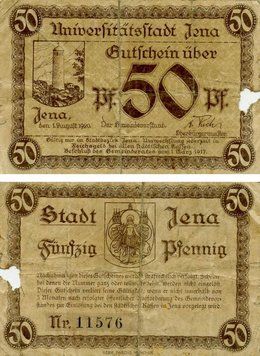 Banknote Germany Notgeld 50 pfennig 1920 G-VG Yen
