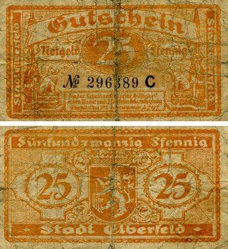 Banknote Germany Notgeld 25 pfennig 1919 F-VF Elberfeld C
