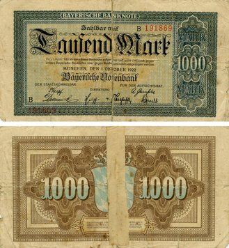 Banknote Germany Notgeld 1,000 marks 1922 G-VG Munich