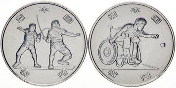 Набір монет Японія набір з 2 монет по 100 єн 2018 &laquo;Олімпійські ігри в Токіо 2020: Фехтування і Бочча&raquo; UNC М10582 фото