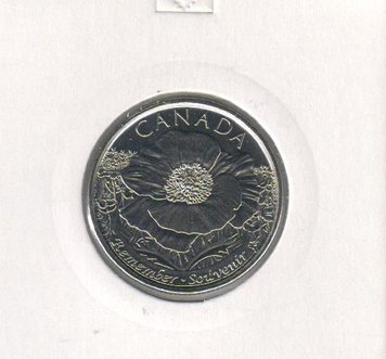 Canada 25 cents 2015 "100 years of the poem In the Fields of Flanders" UNC