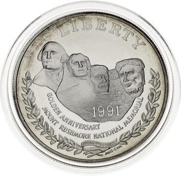 Coin USA 1 dollar 1991 Silver S Proof 50 Years of Rushmore National Memorial (KM # 229)