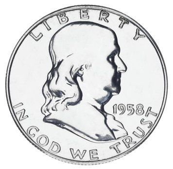 Монета США 50 центів (халф) 1958 Срібло F-VF Бенджамін Франклін (Ag 900, 12,5 грам) М19910 фото