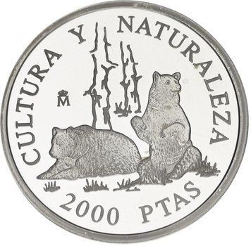 Монета Іспанія 2000 песет 1 996 Срібло Proof Культура і природа Ведмеді (KM#967) М12181 фото