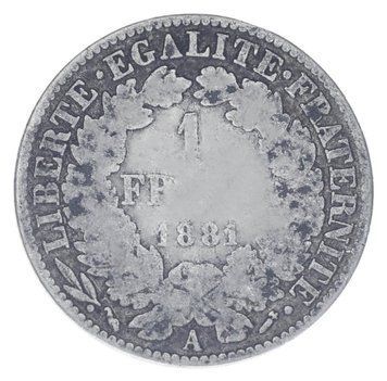Франція 1 франк 1881 Срібло F-VF М17782 фото