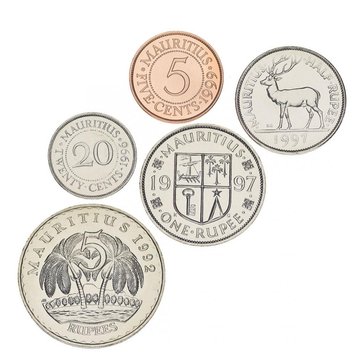 Mauritius set of 5 coins 1992-1999 UNC 5, 20, 50 cents, 1, 5 rupees