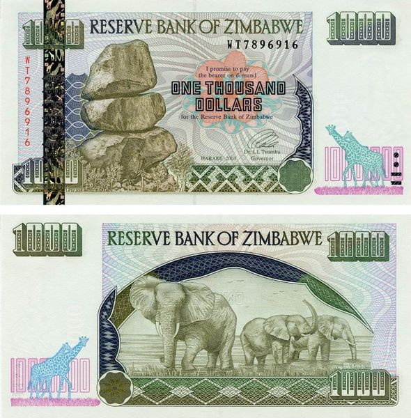 Zimbabwe $ 1000 2003 UNC (P12)