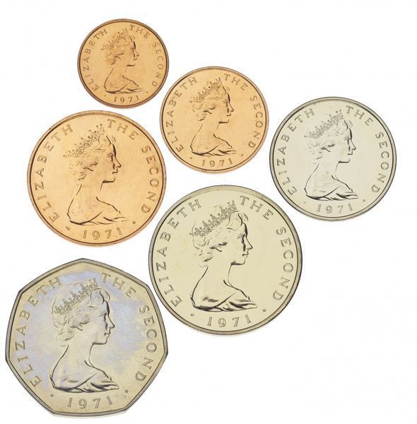 Coins set Isle of Man set of 6 coins 1971 Proof 1/2, 1 penny, 2, 5, 10, 50, pence