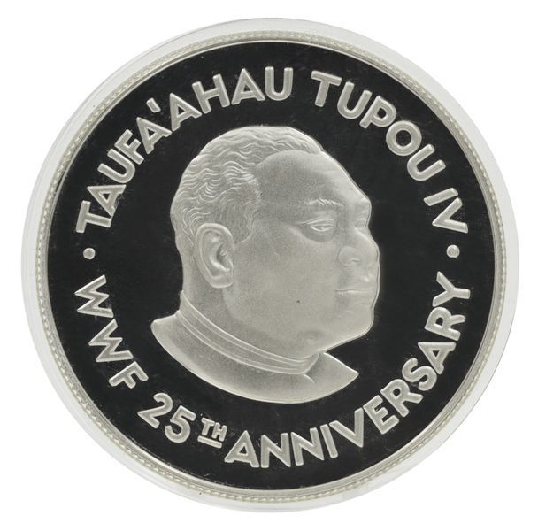 Coin Tonga 2 pa&rsquo;anga 1986 Silver UNC 25th Anniversary of the World Wildlife Fund - Whales (Ag 925, 28.28 grams)
