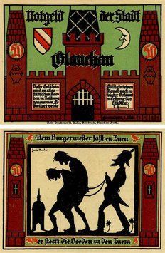 Banknote Germany Notgeld 50 pfennig 1921 F-VF Glauchau Variety 5