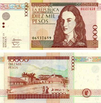 Colombia 10,000 Pesos 2013 UNC (P453)