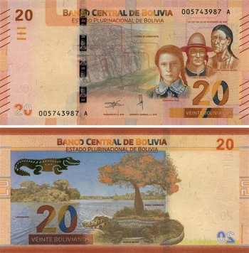 Bolivia 20 Bolivians 2018 UNC (P249)