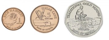 Guyana set of 3 coins 2015-2018 UNC 1, 5, 10 dollars