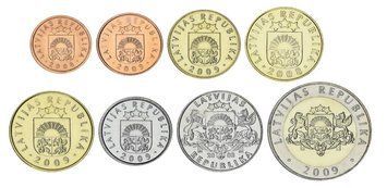 Coins set Latvia 8 coin set 2008-2009 UNC 1, 2, 5, 10, 20, 50 santims, 1, 2 lats