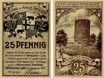 Banknote Germany Notgeld 25 pfennig 1920 F-VF Bernkastel-Kues