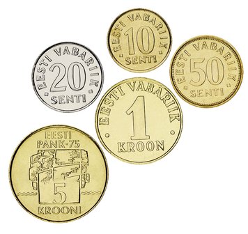 Естонія набір з 5 монет 1991-2003 UNC 10, 20, 50 Сент, 1, 5 крон М00124 фото