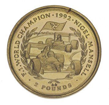 Монета Остров Мэн 2 фунта 1993 F-VF Чемпион Формулы 1 1992 - Найджел Мэнселл М15070 фото