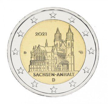 Монета Німеччина 2 євро 2021 Біметал UNC D Федеральна земля Саксонія-Ангальт. Магдебурзький собор М16517 фото