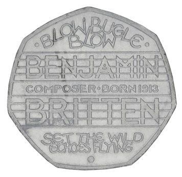 Монета Великобританія 50 пенсів 2013 &laquo;Бенджамін Брітен&raquo; AU-UNC (KM#1253) М08703 фото