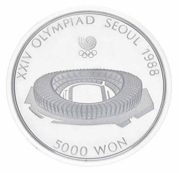 Coin South Korea 5000 won 1987 Silver Proof XXIV Summer Olympic Games in Seoul 1988 - Olympic Stadium
