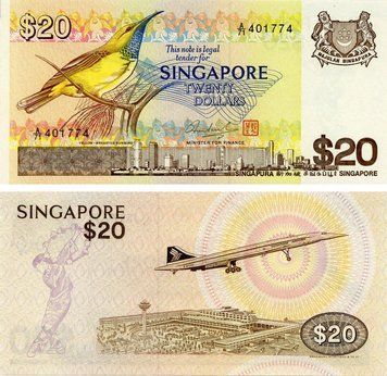 Banknote Singapore 20 dollars 1979 UNC Bird Plane (P12)