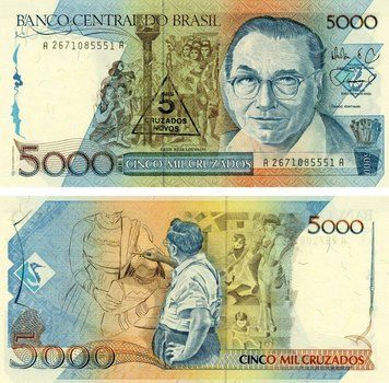 Banknote Brazil 5000 Cruzeiro 1989 UNC 5 Cruzado (P217)