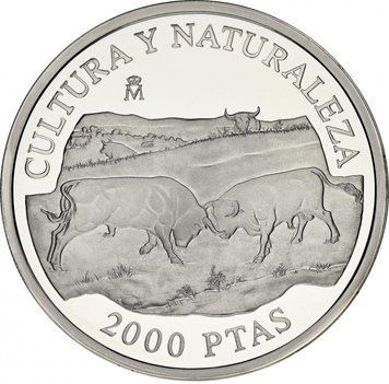 Іспанія 2000 песет 1994 Срібло Proof Культура і природа Бій биків (KM#941) М12182 фото