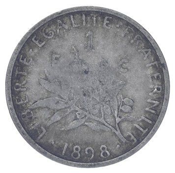 Монета Франція 1 франк 1898 Срібло F-VF М17783 фото