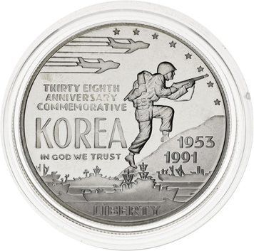 Coin USA 1 dollar 1991 Silver P Proof 38 Years of the Korean War (KM # 231)