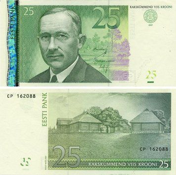 Банкнота Эстония 25 крон 2007 UNC (P87) Б23873 фото