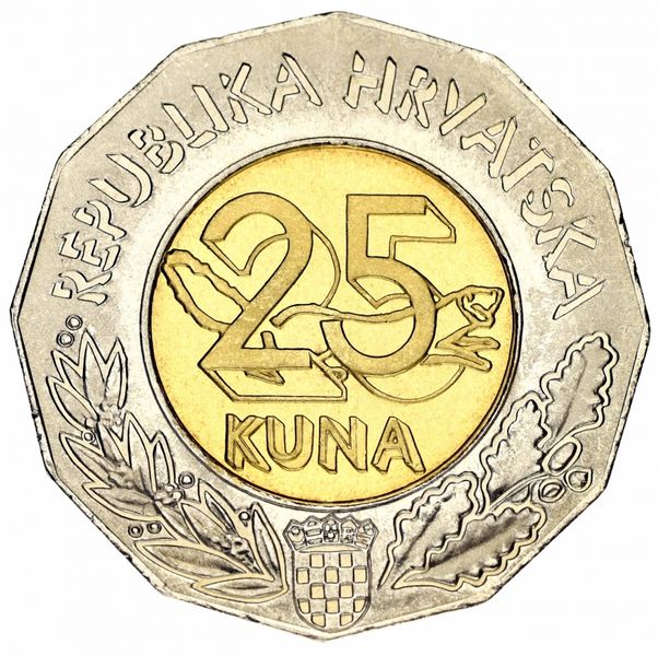 Croatia 25 kuna 1999 Bimetal AU-UNC Introduction of the euro currency into the EU