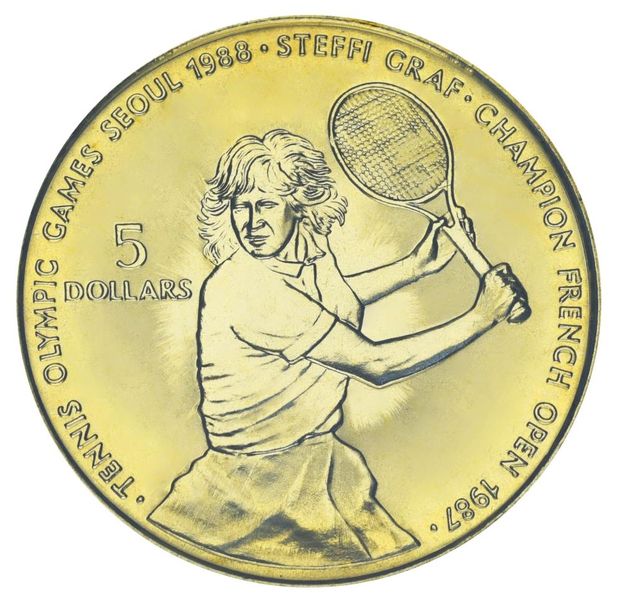 Ніуе 5 доларів 1987 UNC Теніс Штеффі Граф М18201 фото