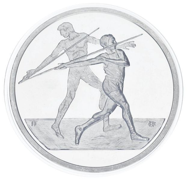 Монета Греція 10 євро 2004 Срібло UNC XXVIII літні олімпійські ігри у м. Афіни - Метання списа М19321 фото