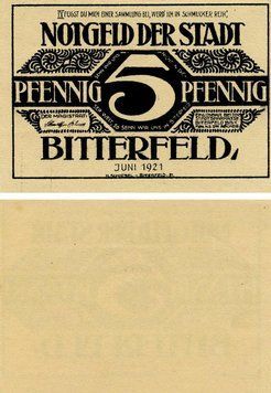Banknote Germany Notgeld 5 pfennig 1921 F-VF Bitterfeld