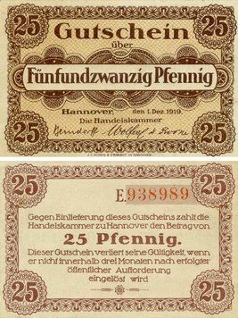 Banknote Germany Notgeld 50 pfennig 1919 F-VF Hannover Variety 1