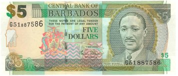 Barbados 5 Dollars 2007 UNC (P67)