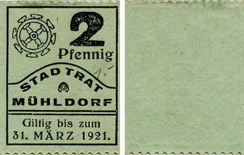 Banknote Germany Notgeld 2 pfennig 1921 F-VF M&uuml;hldorf