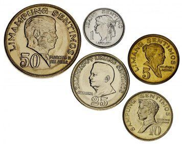 Набор монет Филиппины набор из 5 монет 1967-1975 VF-AU 1, 5, 10, 25, 50 сентимо М14229 фото