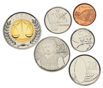 Ghana set of 6 coins 2007-2016 UNC 1, 5, 10, 20, 50 pesevah, 1 cedi