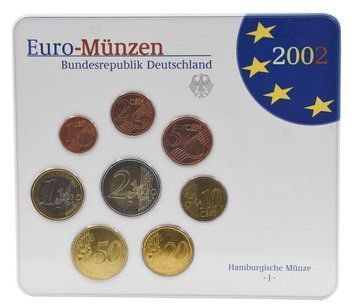 Набір монет Німеччина набір з 8 монет євро 2002 UNC J 1, 2, 5, 10, 20, 50 євроцентів, 1, 2 євро у сувенірній упаковці М19743 фото