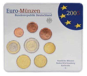 Набір монет Німеччина набір з 8 монет євро 2005 UNC G 1, 2, 5, 10, 20, 50 євроцентів, 1, 2 євро у сувенірній упаковці М23497 фото