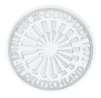 Монета Німеччина 10 марок 1972 Срібло Proof XX літні Олімпійські ігри в м. Мюнхен - Емблема In Deutschland М23329 фото