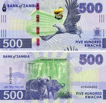 Banknote Zambia 500 Kwacha 2024 (2025) UNC Eagle Buffalos Victoria Falls (PW67)