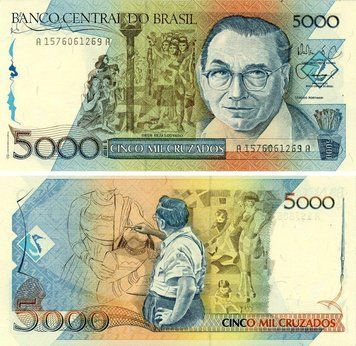 Банкнота Бразилия 5000 крузадос 1988 UNC (P214) Б23567 фото