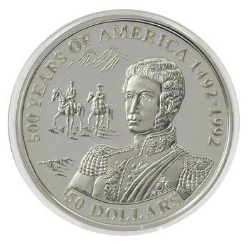 Монета Острови Кука 50 доларів 1993 Срібло Proof 500 років Відкриттю Америки &ndash; Хосе де Сан-Мартін М22639 фото