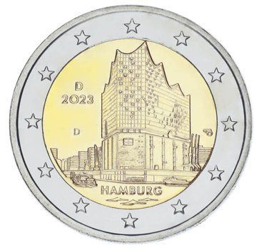 Монета Німеччина 2 євро 2023 Біметал UNC D Гамбург Ельбська філармонія М17272 фото