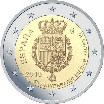 Монета Іспанія 2 євро 2018 &laquo;50 років від дня народження короля Філіпа VI&raquo; UNC М09321 фото