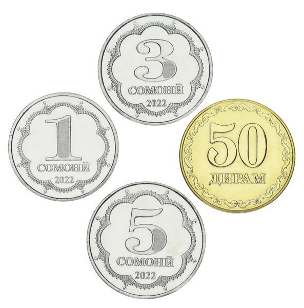 Набор монет Таджикистан набор из 4 монет 2022 UNC 50 дирам, 1, 3, 5 сомони М23839 фото
