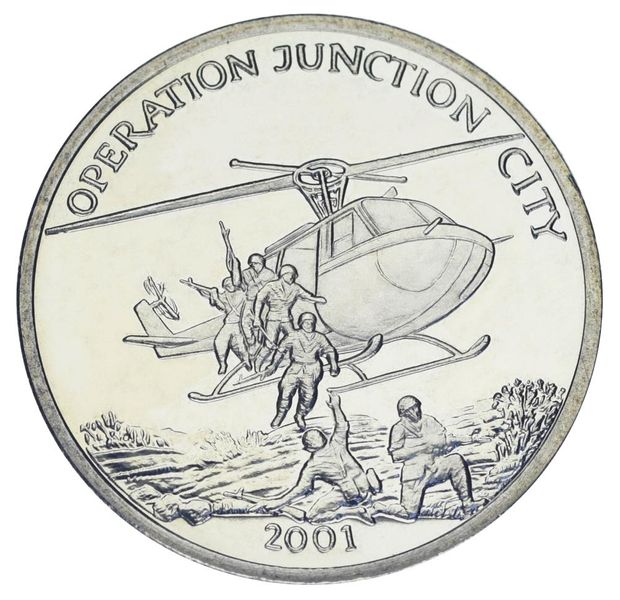 Либерия 5 долларов 2001 UNC Операция Джакшн Сити Вертолет М19240 фото