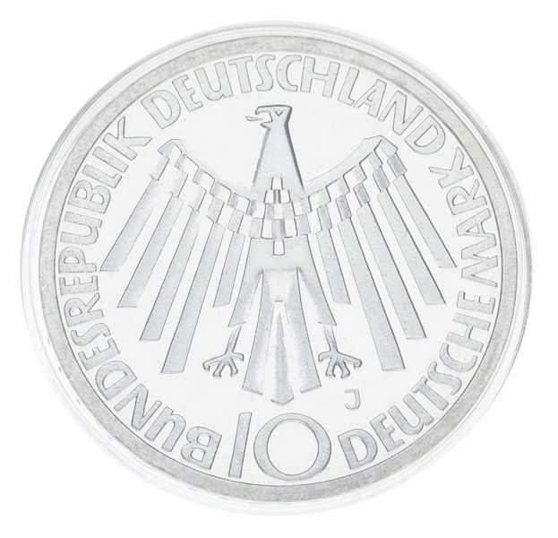 Монета Німеччина 10 марок 1972 Срібло Proof XX літні Олімпійські ігри в м. Мюнхен - Емблема In Deutschland М23329 фото